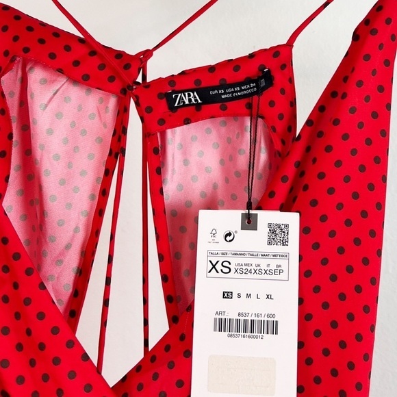 NWT Zara Silky Polka Dot Tie Back Mini Dress Red & Black - Picture 8 of 10